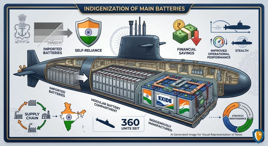 Indian Navy’s Scorpene Class Submarines Adopt Indigenous Exide Batteries to Bolster Self-Reliance and Reduce Import Dependence