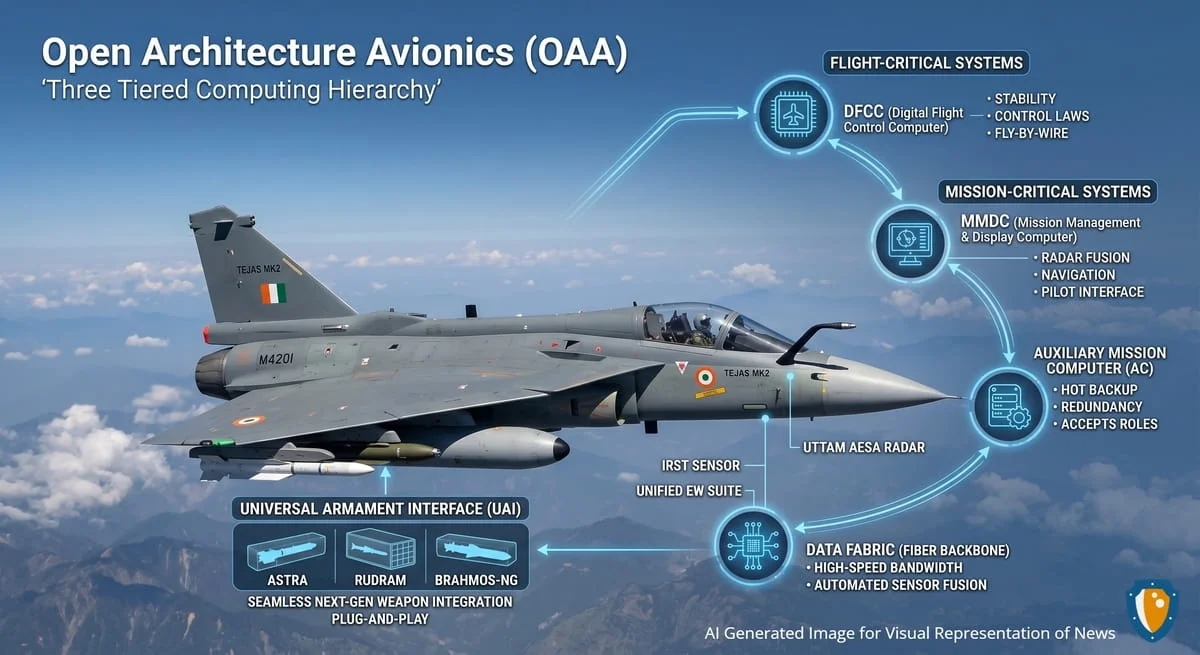 Tejas Mk2 to Adopt Open Architecture Avionics with Three-Tiered Computing Hierarchy for Seamless Next-Gen Weapon Integration