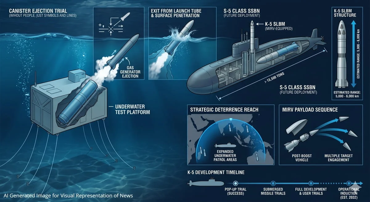 K-5 SLBM Underwent Successful Pop-Up Ejection Trial from Underwater Test Platform, Paves Way for MIRV-Equipped Sea-Based Deterrence