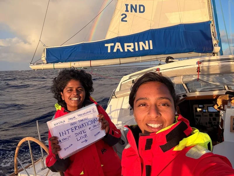 2 Indian Navy Women Officers on INSV Tarini Conquer International Date Line in Historic Circu...webp