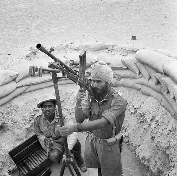 Indian troops man a Bren gun on an anti-aircraft mounting