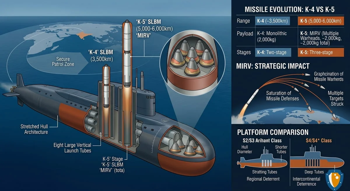 Indian Navy's S4 SSBN Prepares for K-5 Missile Tests with MIRV Payloads, Expanding India's Reach to Intercontinental Deterrence