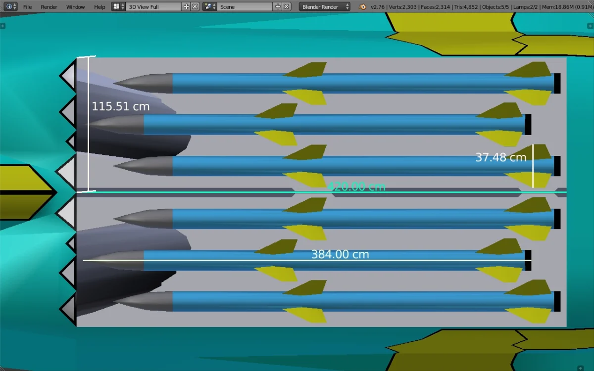 AMCA Blender, 1 sep'26, 6x staggered Astr-2 short-fin AAMs in AMCA's IWB,Object mode, Solid ...webp