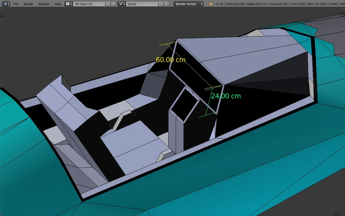 AMCA. blender, 12 aug'26, notional cockpit outline, Edit mode, Solid view, right side rear el...webp