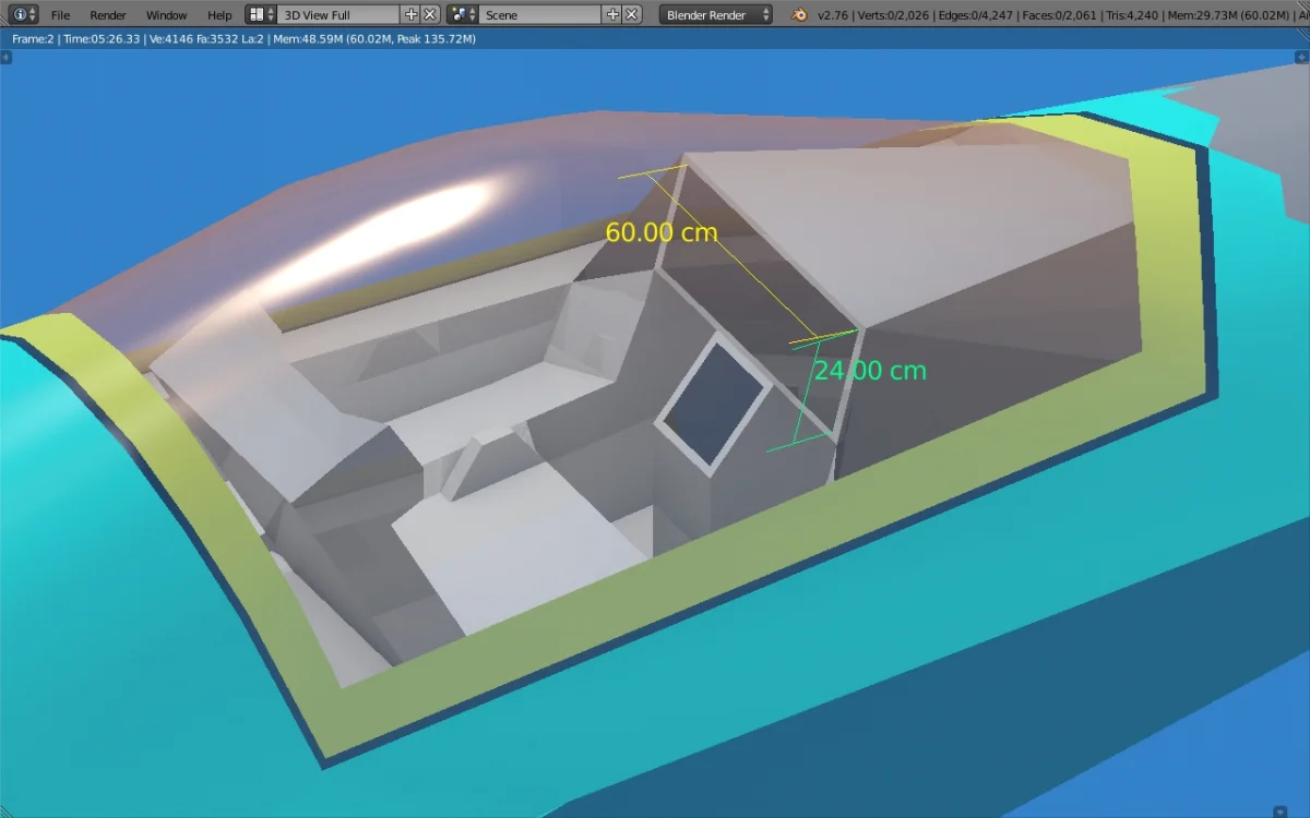 AMCA. blender, 12 aug'26, notional cockpit outline, Object mode, Rendered view, right side re...webp