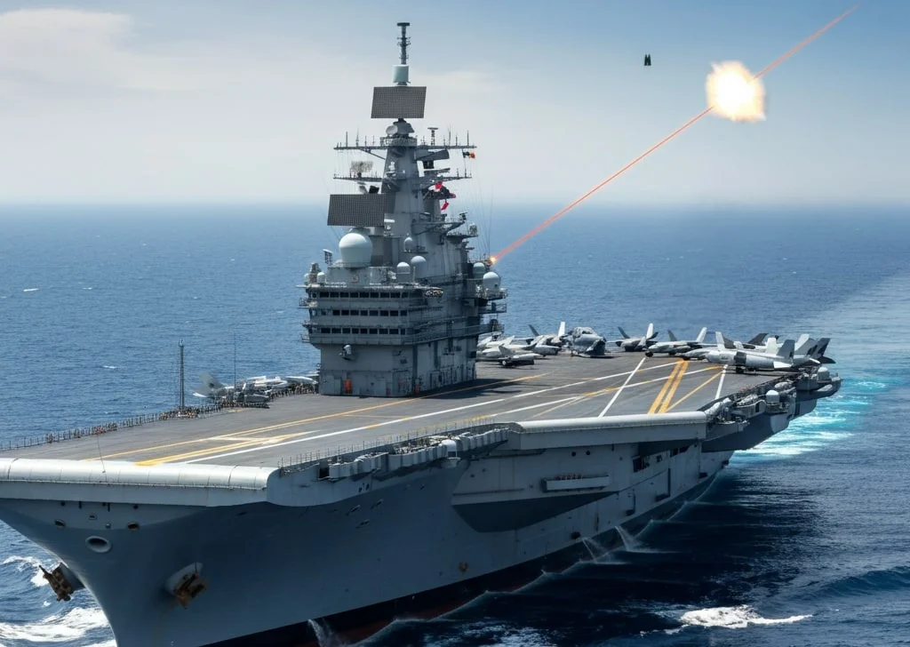 Directed Energy Weapons on Aircraft Carrier.webp