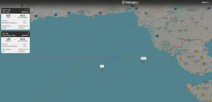 Flight Tracking Reveals Indian Navy P-8I and US Navy P-8A Patrolling Arabian Sea Near Karachi