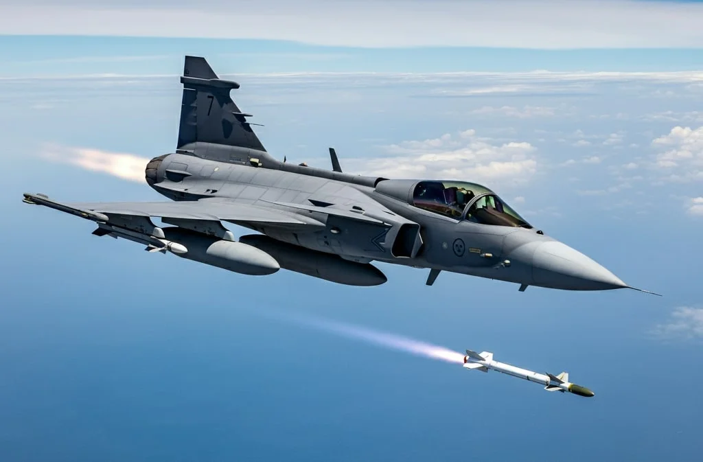 Gripen E Fighter Jet Firing Meteor Missile.webp