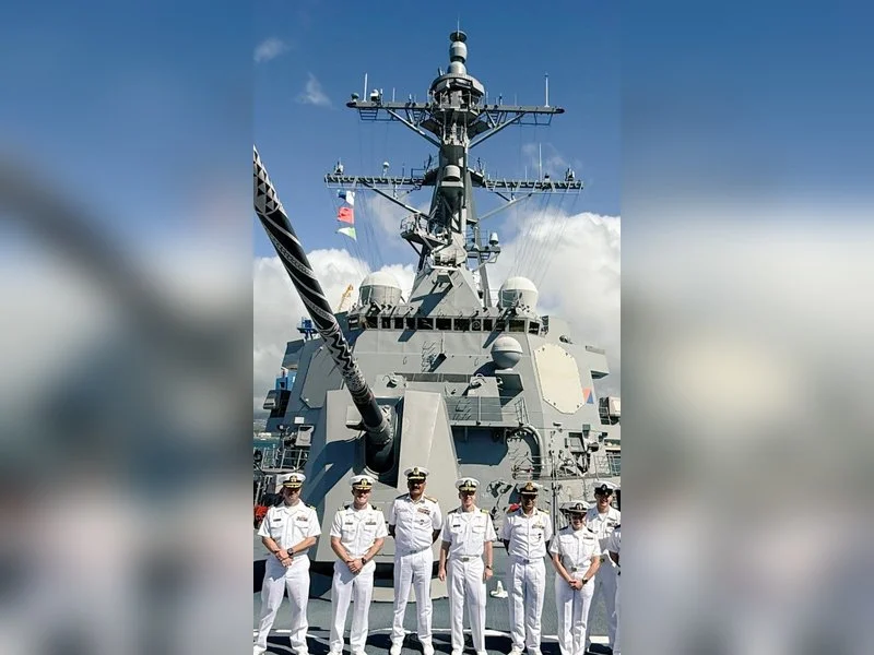 Indian Navy Chief Admiral Tripathi inspects advanced USS Daniel Inouye destroyer at Pearl Har...webp