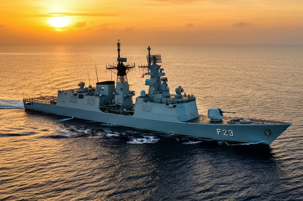 Nilgiri-Class Frigate equiped with BHEL 76-62 mm SRGM.webp